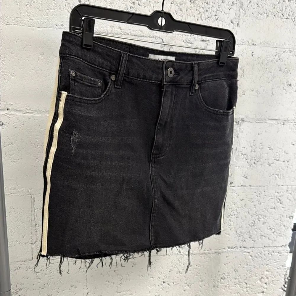 Black Denim PISTOLA Mini Skirt with White Stripes Down Side - Size Medium - NWOT